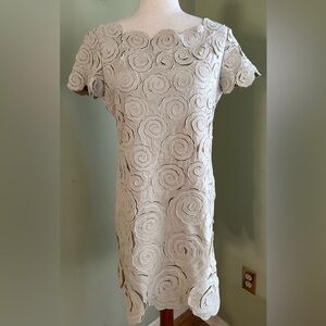Catherine Malandrino ivory rosette dress size 10. Sheath with cut out rosettes.